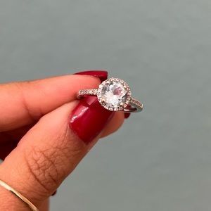 Aquamarine (1 ct. t.w.) and Diamond (1/8 ct. t.w.) Ring in 14k White Gold